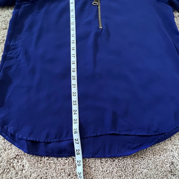 Dark Violet Quarter Zip Up Long Sleeve Flowy Blouse - Picture 5 of 6